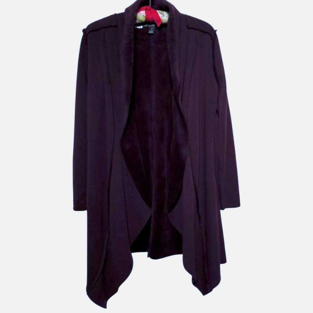 French Laundry Deep Purple Open Front Plush Sweater Size Small